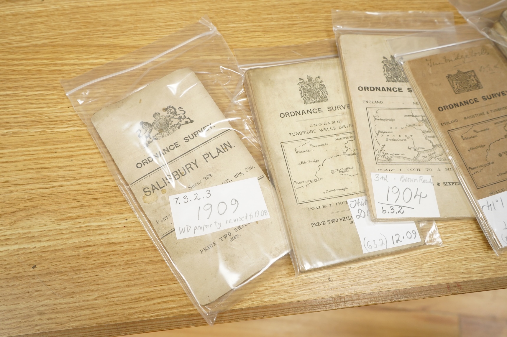 A collection of twenty-seven late 19th and early 20th century Ordnance Survey maps, including the Revised New Series and Third Edition, areas covered include Horsham, Lewes, Brightling, Canterbury, Maidstone & Tunbridge